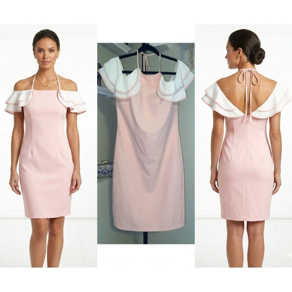 La Pateau Women's Mini Dress with Ruffled Sleeves - White & Pink